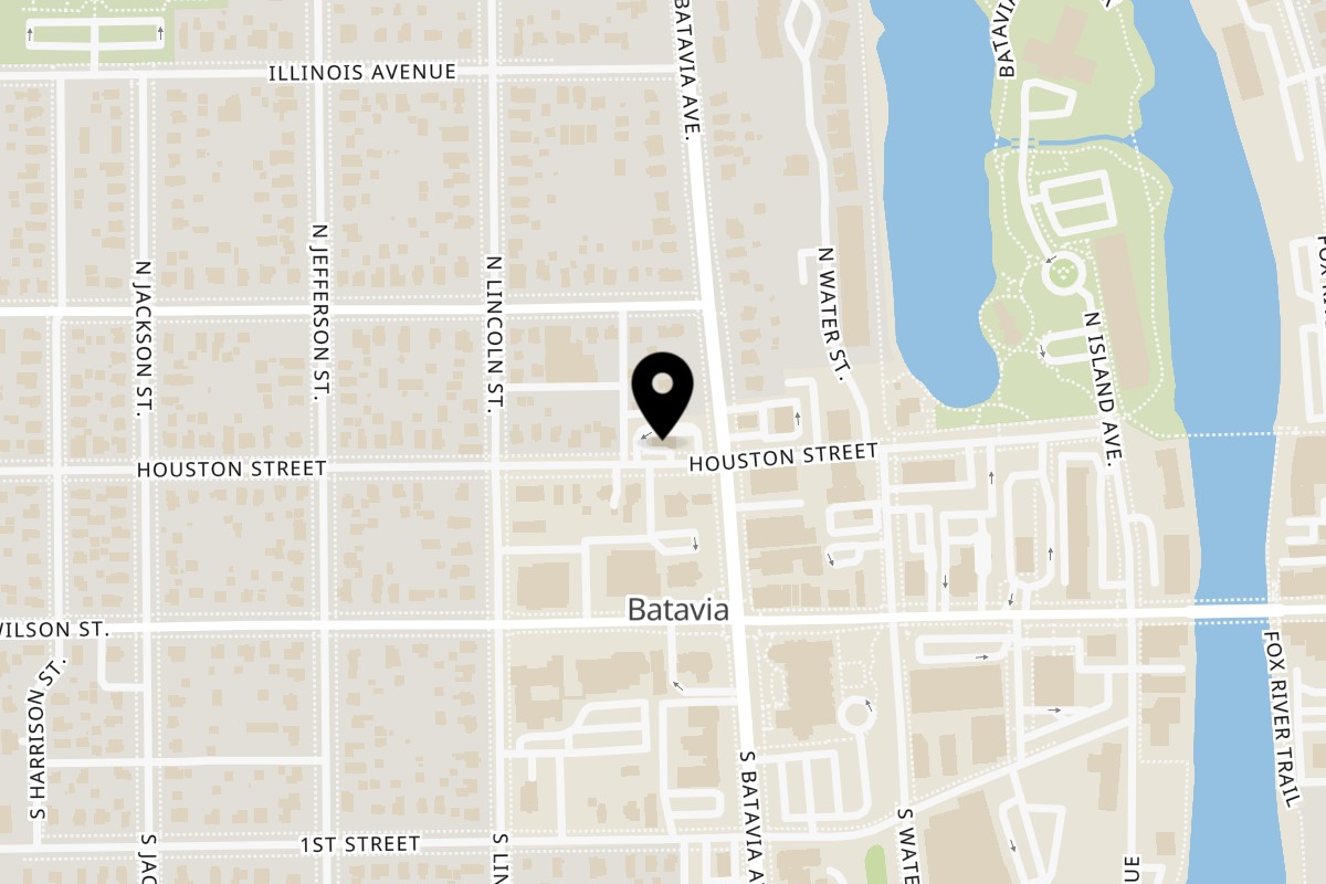 Map showing the location of Taco Grill and Salsa Bar on 107 N Batavia Ave in Batavia